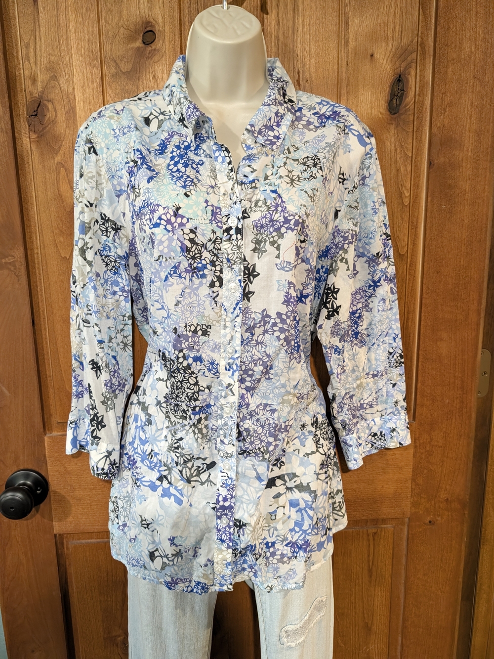 Coldwater Creek Blue & White Floral Button-Front Shirt